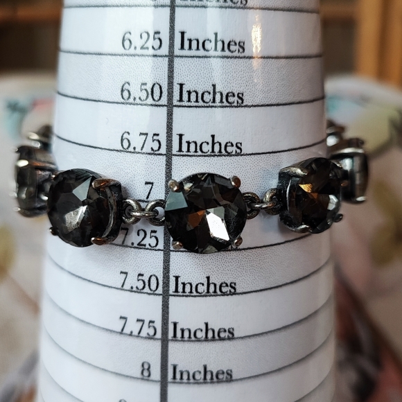 Round Faceted Prong Set Smoke Rhinestone Oxidized Pewter Color Setting Bracelet - Picture 3 of 11